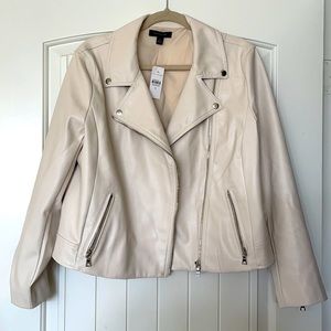 ann taylor cream faux leather jacket